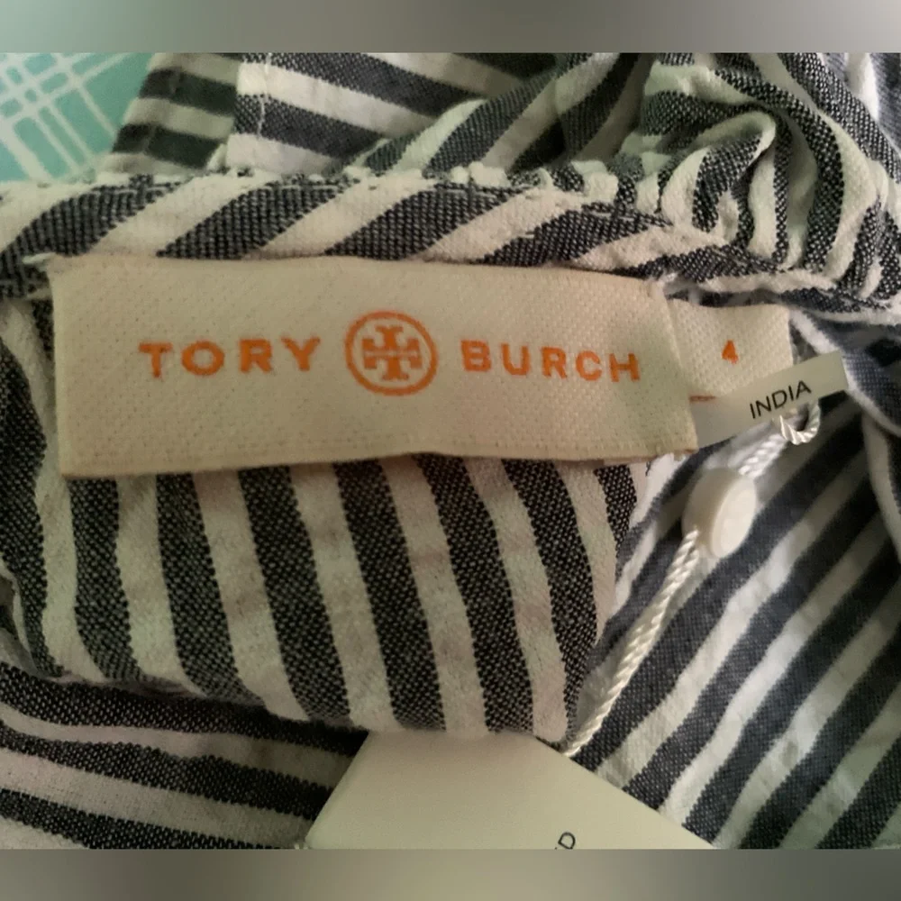 NWT Tory Burch Eyelet Embroidered Seersucker Midi On Off Shoulder Ruffle Dress 4 - Picture 10 of 11